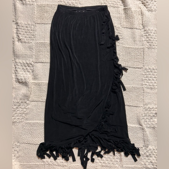 Vintage Chico’s Black Wraparound Maxi Skirt Fringe - Picture 1 of 4